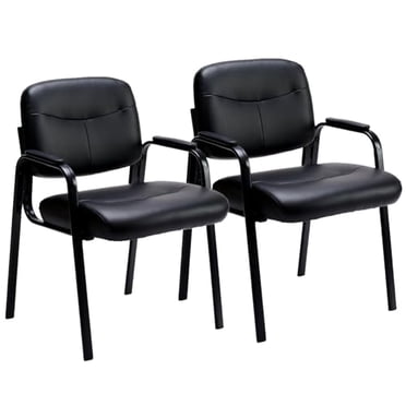 Sweetcrispy Chaise de Salle d'Attente Chaise de Réception Chaise de Bureau pour Invités Ensemble de 2, Chaise de Salle de Conférence Chaise de Hall avec Accoudoirs Rembourrés, Chaise de Bureau Sans Roulettes Chaise de Bureau en Cuir