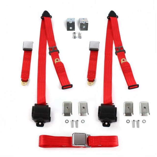Trousse de Ceinture de Sécurité Rétractable pour Banc d'Avion Type VW 3 à Dossier Carré, 3 Points, Rouge, avec Supports - 3 Ceintures