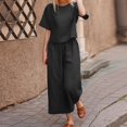 thumbnail image 2 of CHOK Ensemble 2 Pcs pour Femme en Lin, Haut Court à Manches Courtes, Ensemble de Détente Assorti et Pantalon Long, Survêtement Rose Vif G, 2 of 5