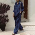 thumbnail image 2 of Timegard Cotton Linen Outfits for Women Button up Long Sleeve Collared Plus Size Tops with Pockets Wide Leg Pants Sets, 2 of 6