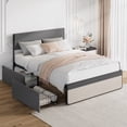 thumbnail image 3 of Lit Plateforme Moderne et Simple avec Tête et Pied de Lit Rembourrés en Lin, Cadre de Lit à Lattes en Acier Robuste Format Double Base de Matelas/espace Suffisant pour le Rangement/aucun Sommier Requis, 3 of 9