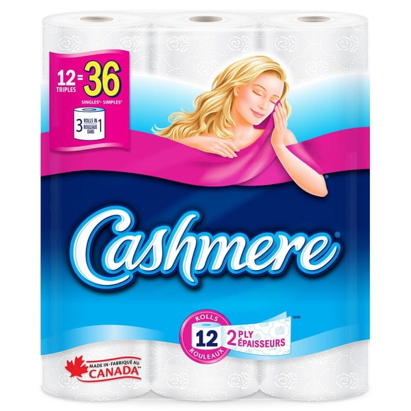 Cashmere Toilet Paper, Hypoallergenic and Septic Safe, 12 Triple Rolls = 36 Single Rolls