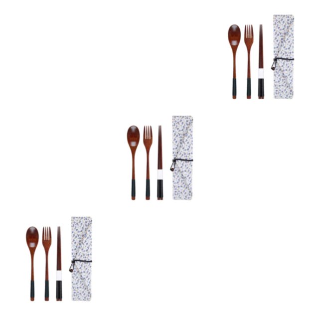 Maytalsory Set School Student Chopstick Fork Spoon Flatware with Storage Bag Type 8 3Set