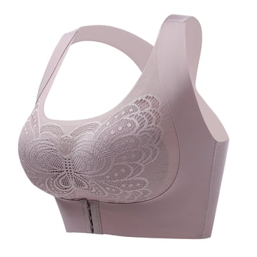 B91xZ Womens Satin Minimizer Bra Comfy Back Closure Wirefree Jacquard Back Support Posture Bra,Gray XL