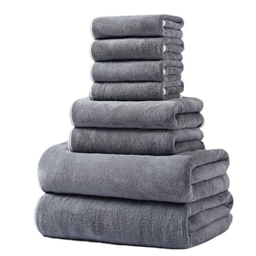 EGNMCR Ensemble de Serviettes en Coton 8 Pcs 2 Serviettes de Bain 2 Serviettes à Main 4 Débarbouillettes 600 G/m2 Qualité Hôtelière Sèche Salle de Bain Douce Collection Spa pour Bain Plage Gym Serviettes de Bain