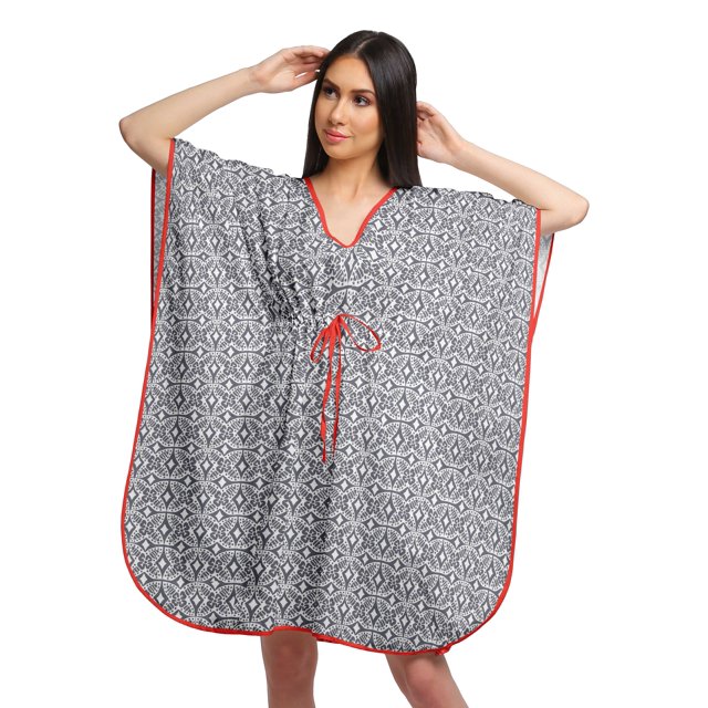 Moomaya Robe Courte de Caftan de Plage, Robe de Couverture Imprimée, Kaftan pour Femmes, Tenue de Plage, Couverture