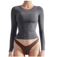 thumbnail image 2 of Timegard Womens Tops Crew Neck Long Sleeve Solid Color Basic Tee Fall Casual Slim Tops Undershirts, 2 of 8