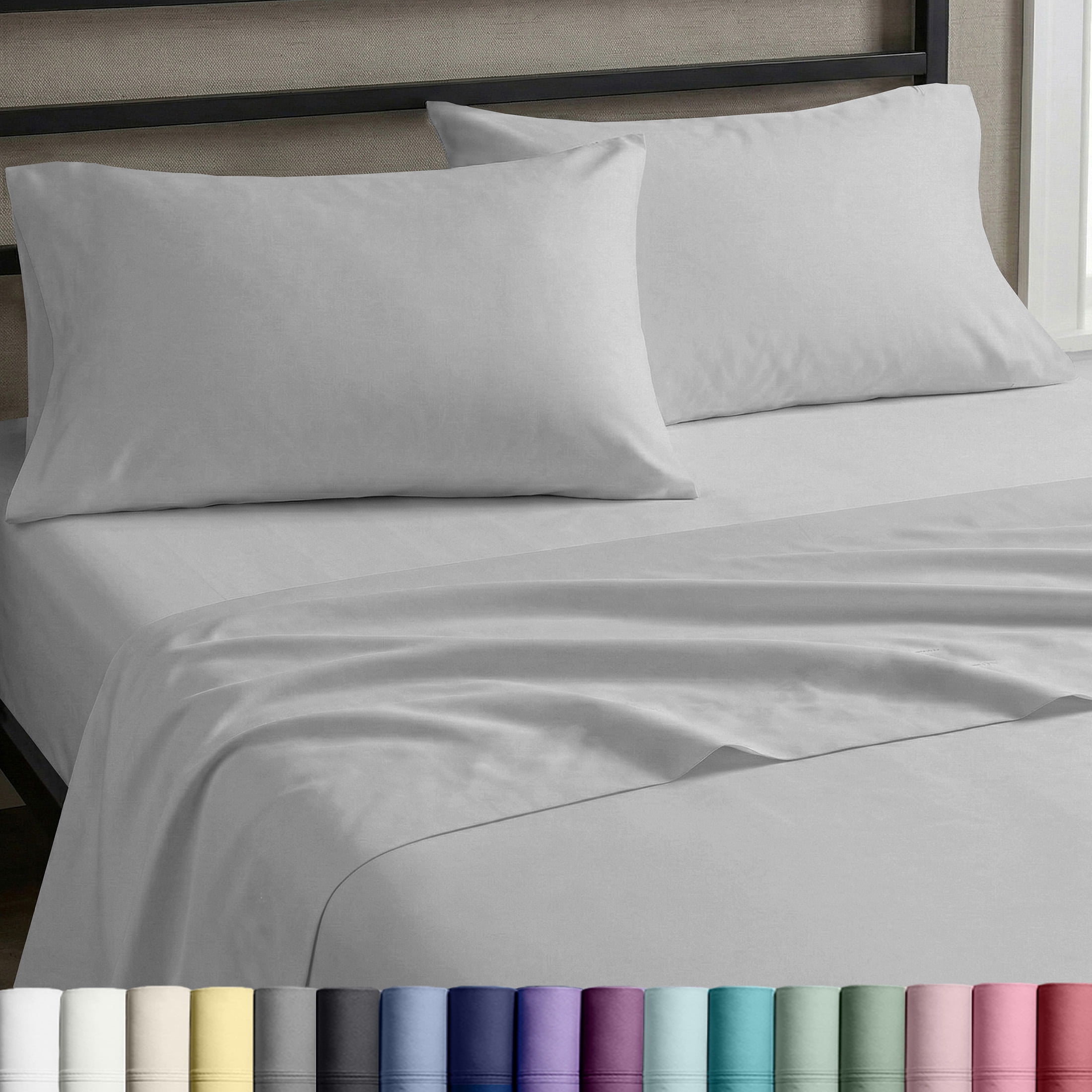California Design Den Twin XL Sheet Set - 100% Cotton Sateen, Soft & Breathable - Light Grey