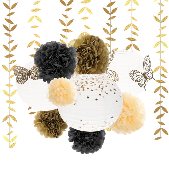 CIMAXIC birthday 1 Set Paper Lanterns Pom Poms Party Supplies Butterflies Decor for Birthday,9.84"X9.84"X9.84"