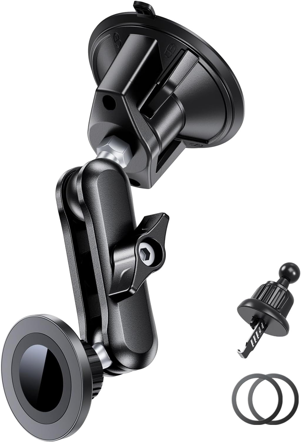 MJMJ Magnetic Car Phone Holder [3-in-1] for Dashboard, Windshield & Vent, with Strong Suction Cup, Adjustable Metal Arm & 360° Rotation, Universal Phone Mount for All Cell Phones