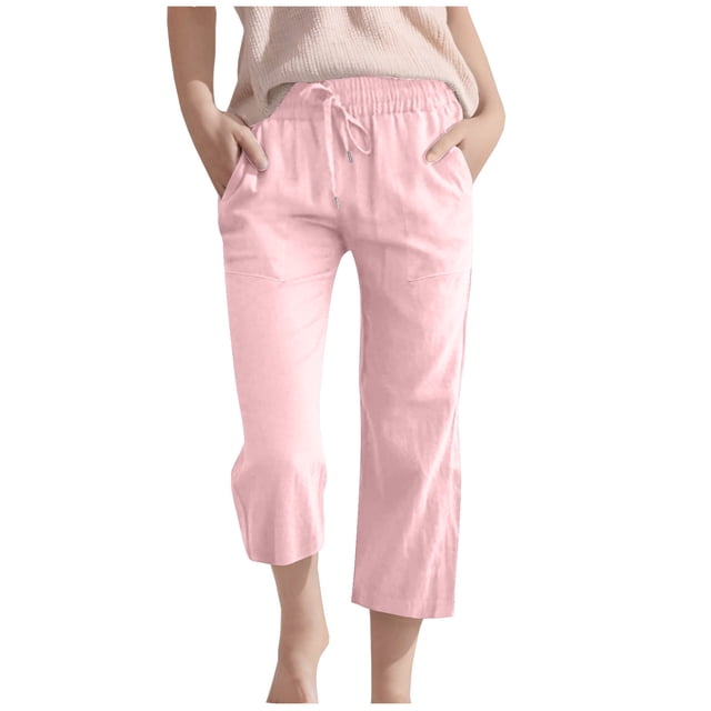 Plebaso Pantalons Capris Garçons Filles Coton Lin Cordon de Serrage Pantalons Décontractés Légers Raccourcis avec Poches