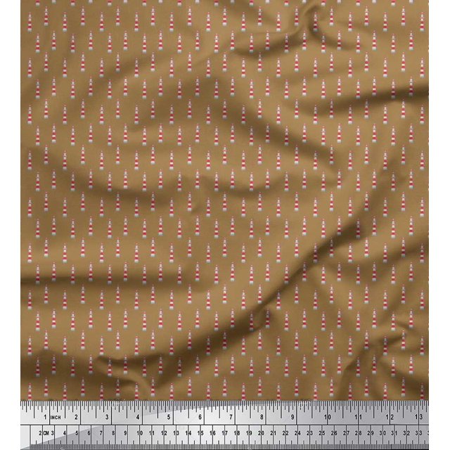 Soimoi Brown Modal Satin Fabric Lighthouse Nautical Decor Fabric Printed Yard 42 Inch Wide