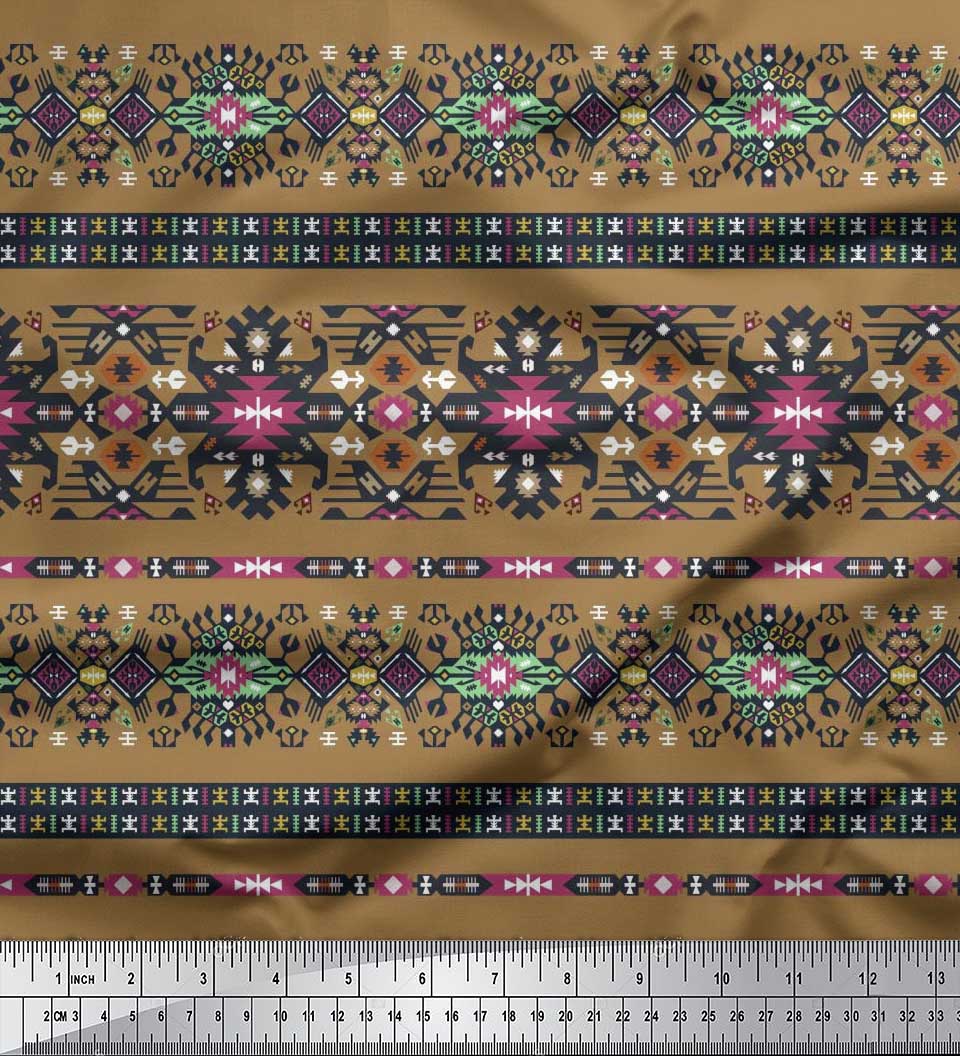 Soimoi Satin Silk Fabric Aztec Southwestern Printed Fabric 1 Yard 42 Inch Wide