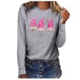 thumbnail image 1 of IROINID Discount Womens Long Sleeve Tops Cancer du Sein Imprimé L en Vrac Col Rond T-shirt Tops Blouse, Gris, 1 of 3