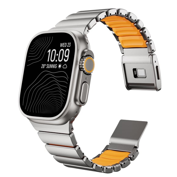 MaKTech Titanium Band for Apple Watch - DLC-Coated Metal Strap with Silicon Lining,Magnetic Clasp Bracelet for iWatch Series 11/10/9/8/7, Ultra 3/2, SE 3/2 [2025] (46mm/45/44/49mm,Titanium/Orange)