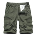 thumbnail image 1 of Penkiiy Men Casual Solid Zipper Button Pockets Elastic Waist Cropped Cargo Shorts M Army Green, 1 of 5