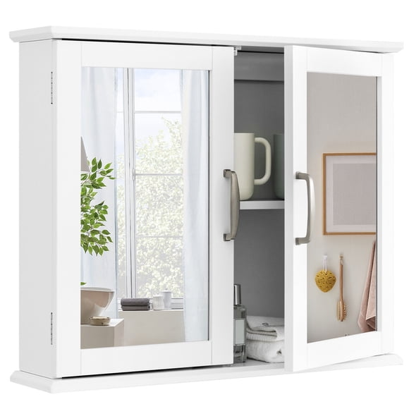 Gymax Bathroom Medicine Cabinet 2-Tier Wall-Mounted Mirror Storage Cabinet W/Handles