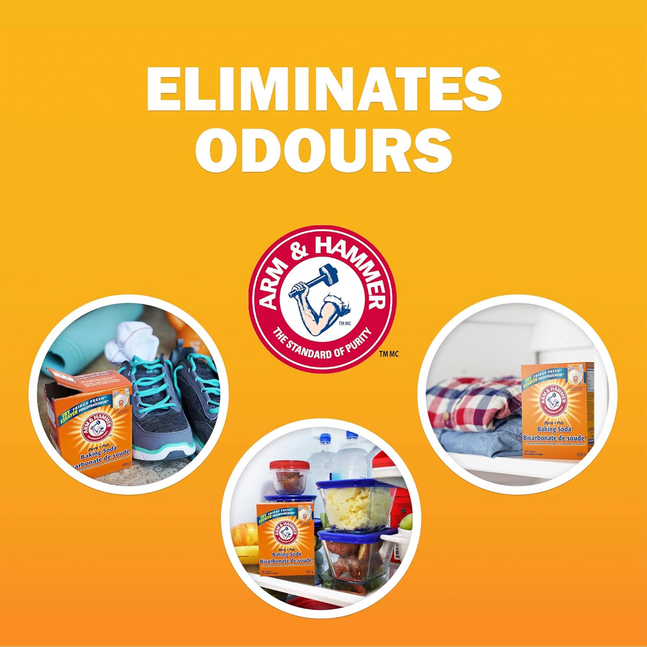 Bicarbonate de soude pur Arm & Hammer, Nettoyant multi-usages, désodorisant naturel et ingrédient essentiel pour la pâtisserie, 500g (1 paquet)