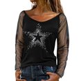 thumbnail image 1 of TSADFHJI Hauts d'Été pour Femmes Tendance 2024 Grande Taille Léger Chandail Aguichant Manches Longues Design en Tulle Rhinestine Col Rond Automne Hiver Décontracté Chemise à Bretelles pour Fête TTTG Noir, 1 of 5
