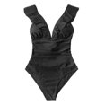 thumbnail image 1 of Cupshe Women's Black Ruffled Lace Up One Piece Swimsuit, L, 1 of 4