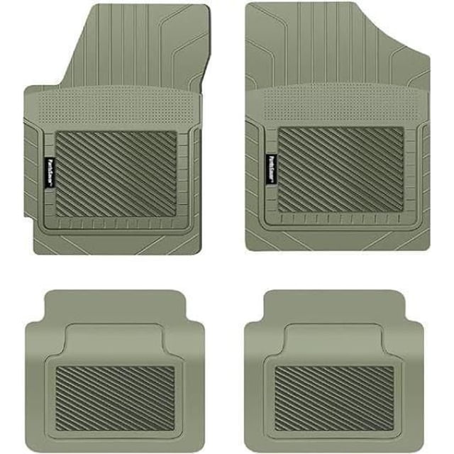 PantsSaver Custom Fit Car Floor Mats for Honda Ridgeline 2018-2023 in grey, showing four all-weather mats with deep grooves and textured central pans that trap up to 500 mL of liquid, custom cut for exact floor fit without tools, made from durable, non-toxic recycled PVC.