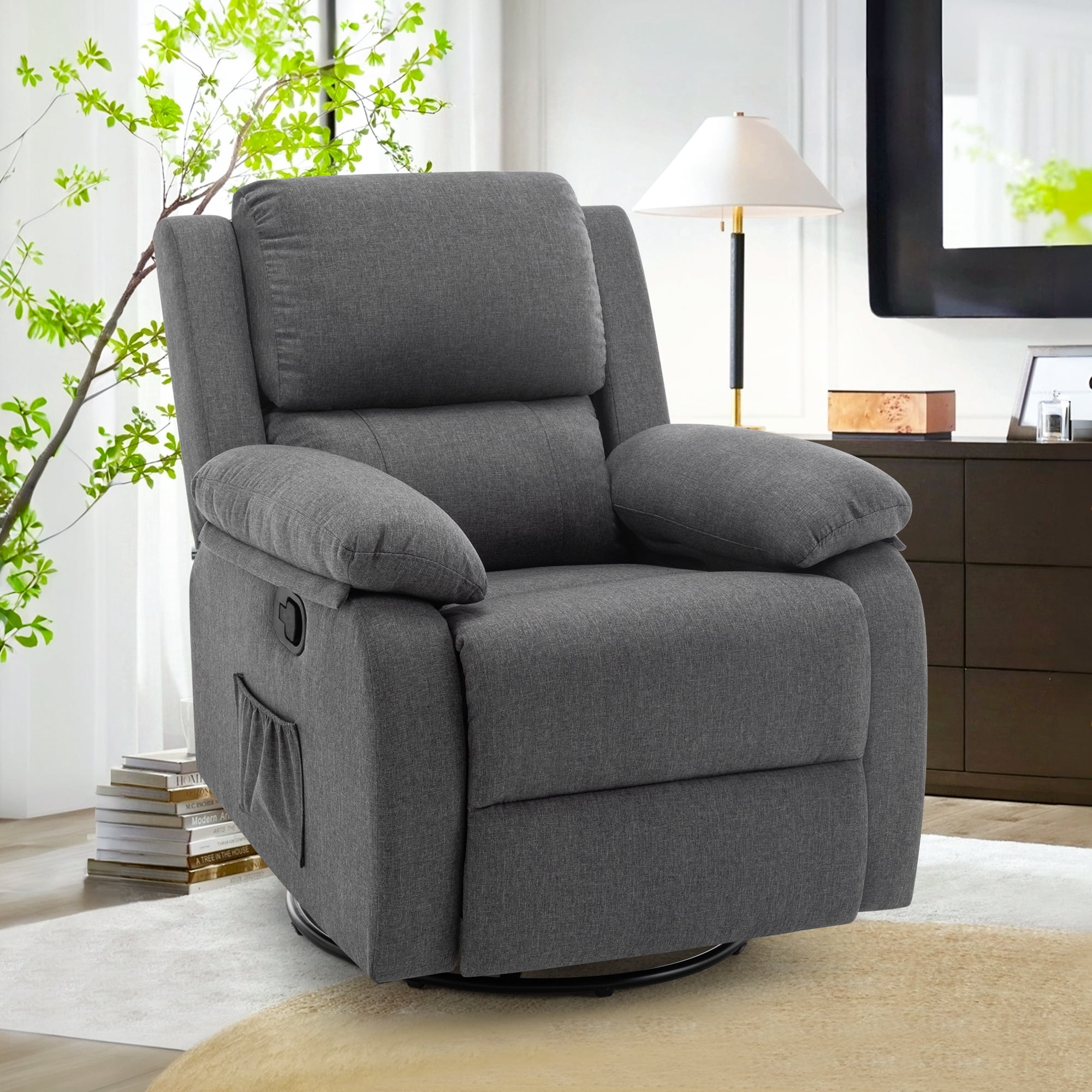 YSICK Small Swivel Rocker Recliner Chair for Small Spaces Linen for Living Room,Grey
