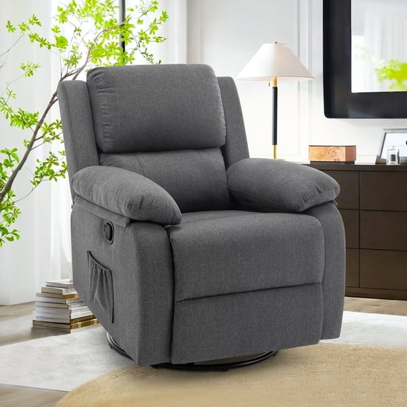 YSICK Small Swivel Rocker Recliner Chair for Small Spaces Linen for Living Room,Grey