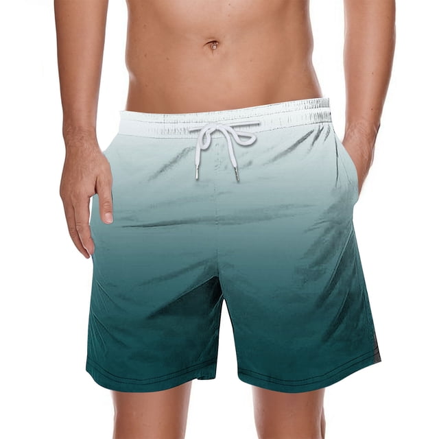Plebaso Men's Gradient Color Shorts Casual Lightweight Beachwear Shorts Summer Classic Drawstring Shorts