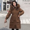 thumbnail image 1 of Ladies long down cotton winter warm jacket coat with detachable plush lining, 1 of 4