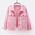 thumbnail image 2 of IROINID Veste Courte en Denim pour Femme Veste Col à Revers Couleur Unie Manches Longues Confortable Manteaux de Printemps et d'Automne Chaude Veste en Denim Manteau, Rose, 2 of 5