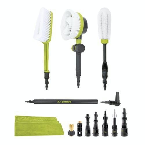 Système de lavage automobile Sun Joe; inclut brosses, une buse turbo pour châssis, un chiffon de nettoyage en microfibre et des raccords universels pour la plupart des marques jusqu’à 3 500 psi – SPX-