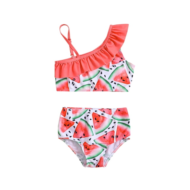 MIASHUI Girls Swimsuit Two Pieces Bikini Set Watermelon Print Bathing Suits Swimwear,Watermelon Red,4-5 Years