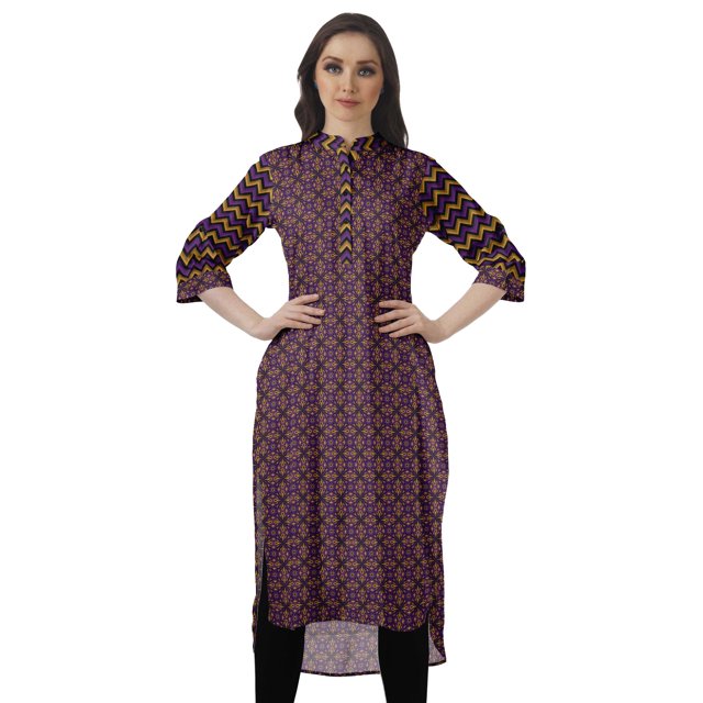 Moomaya Kurti Tunique Imprimée à Col Mandarin Longueur Genou pour Femmes Vêtements Porter