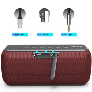 XDOBO Haut-Parleur Type‐C Rechargeable, Haut-Parleur Sans Fil; Boîtier Stéréo Compatible Bluetooth, Étanche, Son Stéréo 3D 60 W, Haut-Parleur Compatible Bluetooth 5.0, Noir Rouge