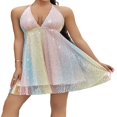 thumbnail image 4 of Robe Mini à Paillettes pour Femmes Bretelles Spaghetti Dos Nu Robe Pailletée Coupe Basse Ajustée Disco Fête Clubwear, 4 of 6
