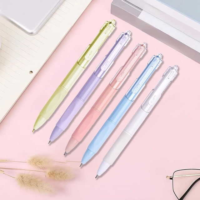 RRJ 5 Pack Retractable Ballpoint Pens, Quick Drying 0.5mm Black Ink Pens, Smooth Writing Pens for Study Exams Office Home, Large Capacity 5ml Ink Pens, Click Button Pens for Study Professionals