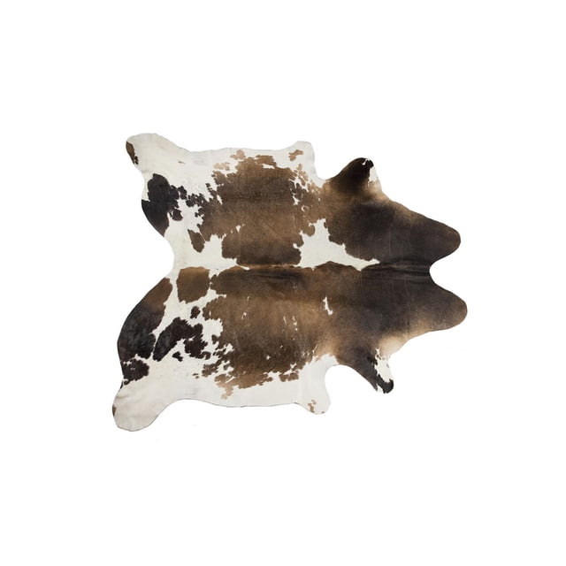 H-Natural Tapis en Peau de Vache Kobe 6'X7' de Forme Irrégulière Naturelle avec des Taches Brunes, Noires et Blanches sur Cuir de Vache Doux à Poil Ras. Fait à la Main, durable, Résistant aux Taches, Idéal pour les Zones Intérieures à Fort Passage et Convient comme accent Décoratif.