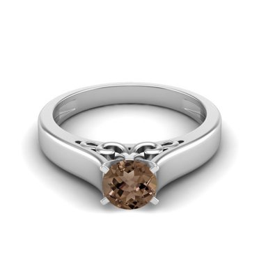 0.70 Ctw Round Smoky Quartz 925 Sterling Silver Solitaire June Birthstone Women Promise Ring