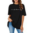 thumbnail image 1 of JIRNDf Hauts pour Femmes T-Shirts d'Été Tendance Imprimé Lettres Surdimensionné Col Rond Manches Courtes Décontracté Sport Ample Décontracté Simple T-Shirts Graphiques Mignons pour Adolescentes Chemises Noires G, 1 of 4