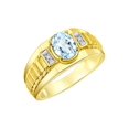 thumbnail image 3 of RYLOS Men's Rings 14K Yellow Gold Ring Classic Designer Style 8X6MM Oval Gemstone & Diamond Ring Aquamarine Birthstone Rings For Men Size 9, 3 of 7