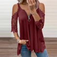 thumbnail image 2 of Nouvelle Année Nouveau Vous! Chandails pour les Femmes L'action de Grâce Tenue Femmes Pull Robe pour les Femmes Cadeaux pour les Femmes Femmes Chandails Femmes Dentelle Décontractée Demi Manches Col Fermeture Éclair Creux T-Shirt Blous, 2 of 6