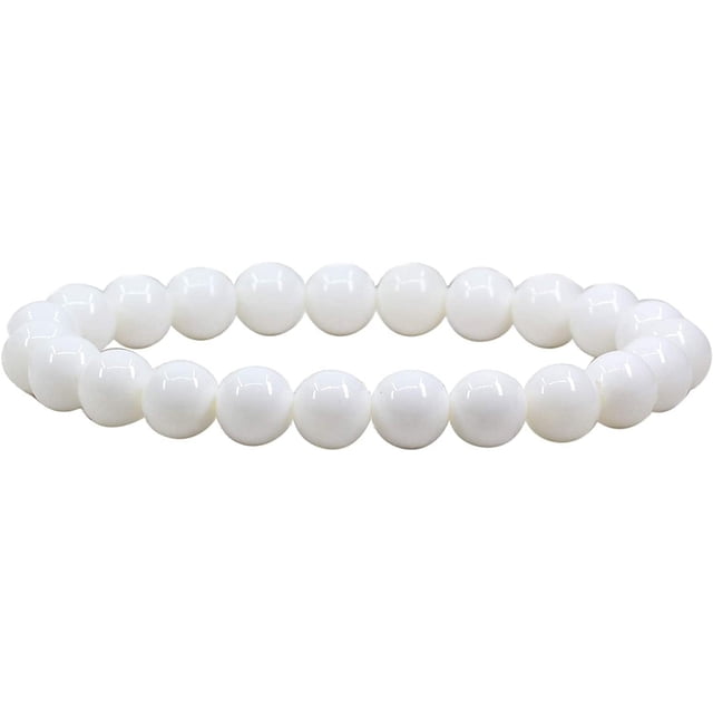 Angelstones Bracelet Extensible Unisexe en Perles Rondes 8 mm avec Coquille de Tridacna Blanc Naturel