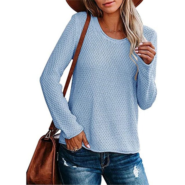 EGNMCR Womens Sweaters Round- Neck Recreational Pullover Knitting Sweater Long Sleeve Tops, Gifts for Women