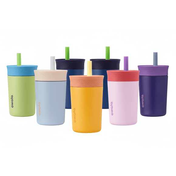 Owala Kids Insulated Stainless Steel Tumbler 12 oz with Straw, 2-Pack (Yellow/Lavender)