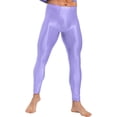 thumbnail image 1 of YUUMIN Men's Shiny Compression Pants Oil Glossy Stretchy Workout Sports Base Layer Trousers Light Purple L, 1 of 5