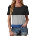 thumbnail image 4 of Plebaso Hauts pour Femmes Chemises à Oeillets à Blocs de Couleur Manches Courtes T-Shirts Amples Décontractés Col Rond Blouses Tendance, 4 of 6