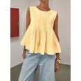 thumbnail image 4 of Débardeur Blouse Sans Manches à Basque Plissé d'Été pour Femmes, Col Rond, Style Babydoll Y2K, Chemise Blouse Jaune m, 4 of 9