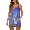 thumbnail image 1 of Robe Courte d'Été Sans Manches pour Femmes, Col en V, Bretelles Spaghetti, Robe de Sport Courte avec Poches, 1 of 5