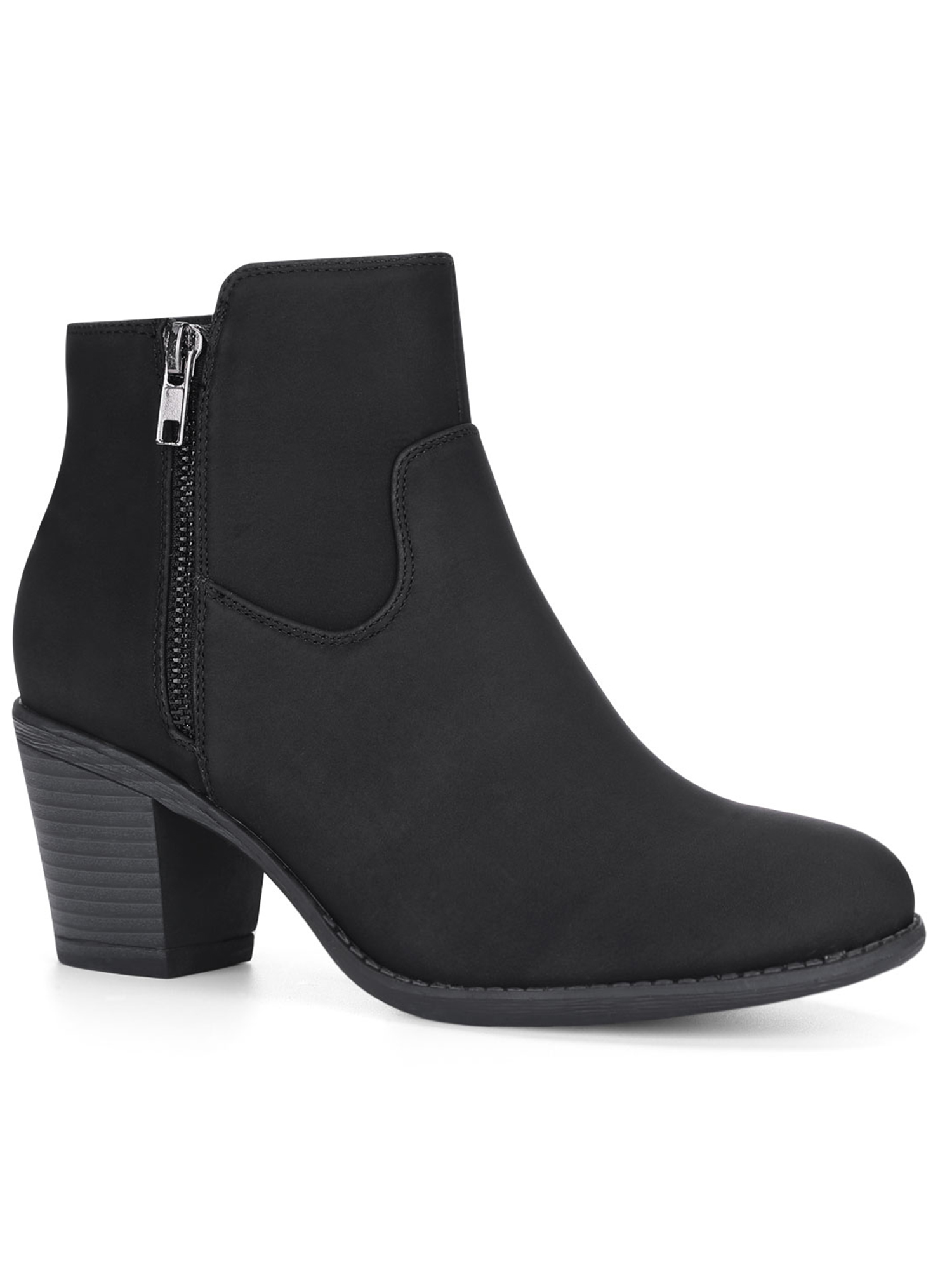Unique Bargains Women's Round Toe Stacked Block Heel Zipper Ankle Boots
