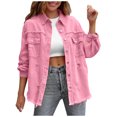 thumbnail image 1 of RXMEKW Denim Jacket for Women with Fringe and Ripped Detail Long Sleeve Lapel Button Coat Gray Size L, 1 of 8